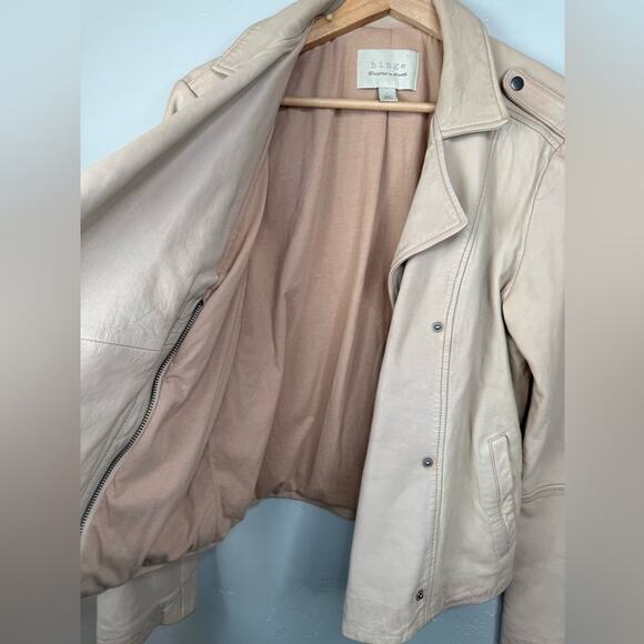 Hinge Real Leather Moto Jacket Beige Morn Size 1 - Picture 8 of 10